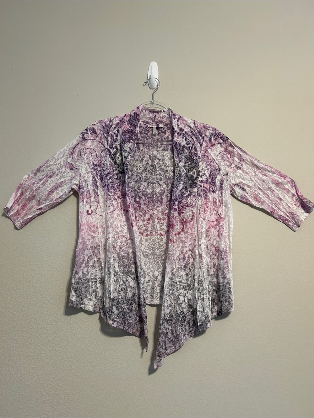 dressbarn Purple Ombré Floral Open‑Front Cardigan 1X Lightweight Layering